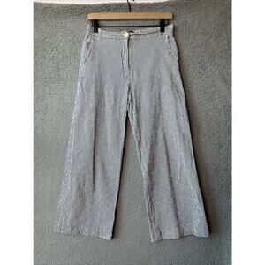 Max Mara Weekend Pants 8 Medium Crop Wide Leg Striped Zip Up Beach Blue White